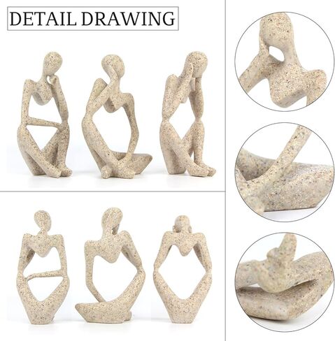 فوميسي مجموعة تمثال مفكر تجريدي من 3 قطع، تمثال مفكر صغير من الراتنج مناسب للمنزل والمكتب ورف الكتب وديكور سطح المكتب (حجر رملي) in Kuwait