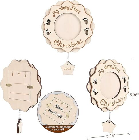 هيرزوم هدايا زينة الكريسماس من بيبي فيرست 2022 بتصميم عبارة My Very First Christmas، إطار صور خشبي لتزيين شجرة الكريسماس in Kuwait