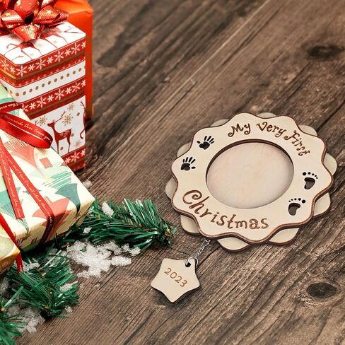هيرزوم هدايا زينة الكريسماس من بيبي فيرست 2022 بتصميم عبارة My Very First Christmas، إطار صور خشبي لتزيين شجرة الكريسماس in Kuwait