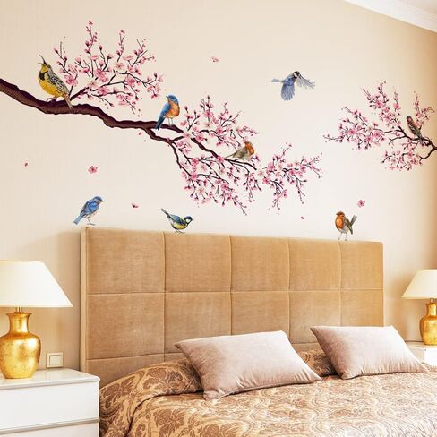 Wall Stickers for Bedroom,Birds On The Pink Tree Branches,Modern Decors for Living Room,Removable Vinyl Mural DIY Art Baby Girl Nursery Kids Room Wall Decor. in Kuwait