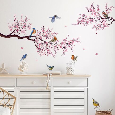 Wall Stickers for Bedroom,Birds On The Pink Tree Branches,Modern Decors for Living Room,Removable Vinyl Mural DIY Art Baby Girl Nursery Kids Room Wall Decor. in Kuwait