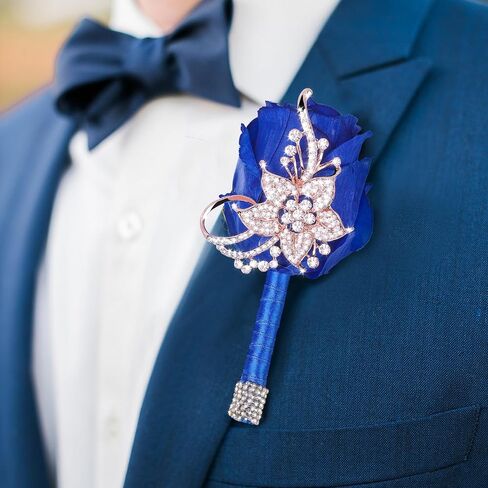 Vijiv Bling Boutonniere for Men Wedding, Pocket Boutonniere with Pins for Groomsmen Groom Suit, Artificial Rose Flowers for Prom Ceremony Anniversary Formal Dinner Party, Ivory in Saudi Arabia