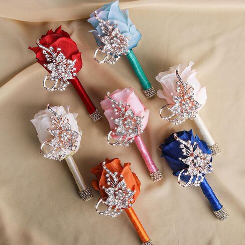 Vijiv Bling Boutonniere for Men Wedding, Pocket Boutonniere with Pins for Groomsmen Groom Suit, Artificial Rose Flowers for Prom Ceremony Anniversary Formal Dinner Party, Ivory in Saudi Arabia
