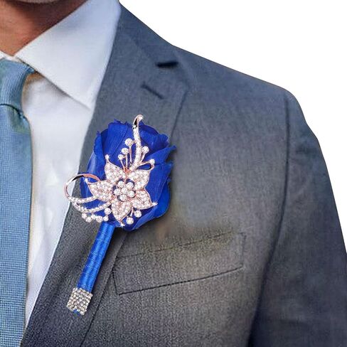 Vijiv Bling Boutonniere for Men Wedding, Pocket Boutonniere with Pins for Groomsmen Groom Suit, Artificial Rose Flowers for Prom Ceremony Anniversary Formal Dinner Party, Ivory in Saudi Arabia