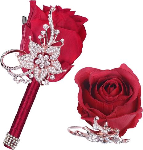 VIJIV Bling Boutonniere للرجال الزفاف، بوتونيير جيب مع دبابيس لبدلة العريس، زهور الورد الاصطناعية لحفلة موسيقية وحفلات الذكرى السنوية وحفلات العشاء الرسمية، أزرق ملكي in Kuwait