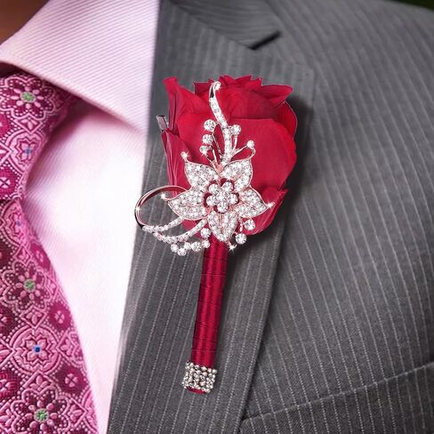 VIJIV Bling Boutonniere للرجال الزفاف، بوتونيير جيب مع دبابيس لبدلة العريس، زهور الورد الاصطناعية لحفلة موسيقية وحفلات الذكرى السنوية وحفلات العشاء الرسمية، أزرق ملكي in Kuwait
