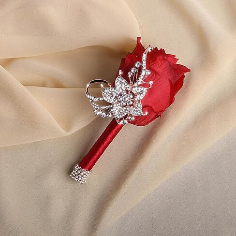 VIJIV Bling Boutonniere للرجال الزفاف، بوتونيير جيب مع دبابيس لبدلة العريس، زهور الورد الاصطناعية لحفلة موسيقية وحفلات الذكرى السنوية وحفلات العشاء الرسمية، أزرق ملكي in Kuwait