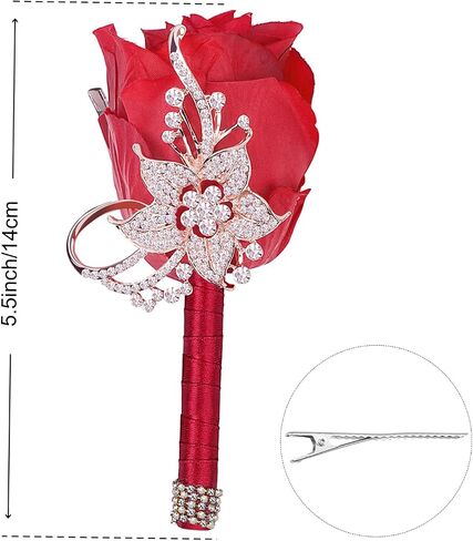 VIJIV Bling Boutonniere للرجال الزفاف، بوتونيير جيب مع دبابيس لبدلة العريس، زهور الورد الاصطناعية لحفلة موسيقية وحفلات الذكرى السنوية وحفلات العشاء الرسمية، أزرق ملكي in Kuwait