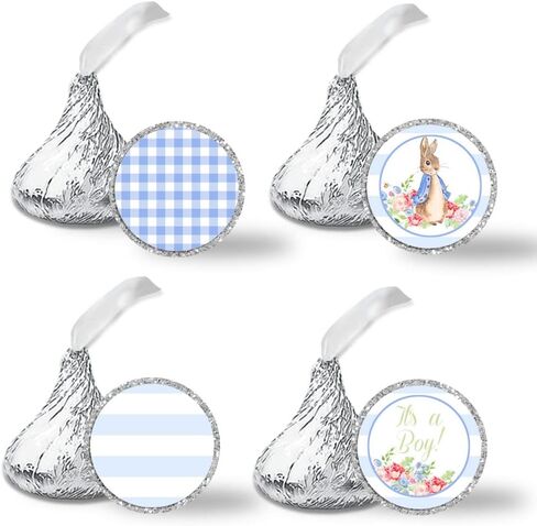 Little Rabbit Boy Baby Sprinkle Baby Shower Kiss Sticker Labels, 300 Party Circle Stickers sized 0.75" for Chocolate Drop Kisses by Amanda Creation, Great for Favors, Treats, Envelope Seals & Goodie Bags in Saudi Arabia