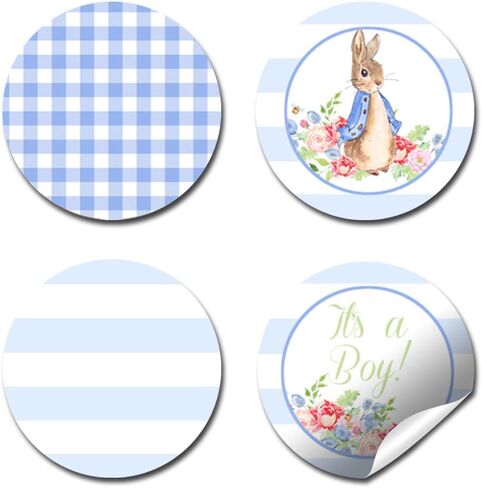 Little Rabbit Boy Baby Sprinkle Baby Shower Kiss Sticker Labels, 300 Party Circle Stickers sized 0.75" for Chocolate Drop Kisses by Amanda Creation, Great for Favors, Treats, Envelope Seals & Goodie Bags in Saudi Arabia