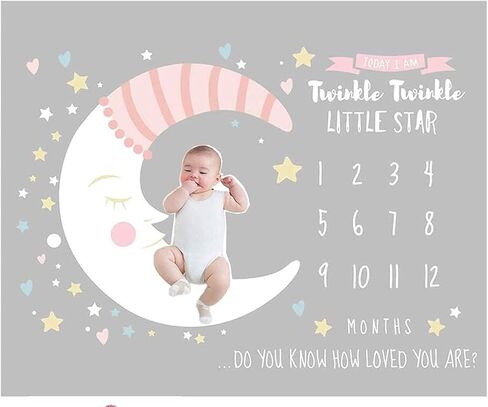 citihomy Baby monthly estone بطانية فتاة اللون نجمة القمر قبعة الوليد صور شوتس خلفية نفخ فقاعات التصوير ينمو الأطفال الصغار لينة الصوف قماط بطانية in Kuwait