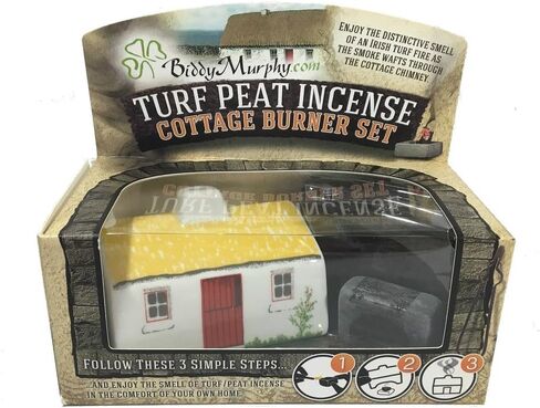 Irish Turf Ceramic Cottage Made in Ireland Irish Turf Candle Irish Croft House Ceramic Cottage Burner with 12 Peat Logs Irish Peat Briquettes Made in Co. Tipperary in Saudi Arabia