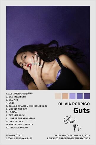 Olivia Poster Rodrigo (Guts) Album Cover Posters Decorative Painting Canvas Wall Posters And Art Picture Print Modern Family Bedroom Decor Posters 12x18inch(30x45cm) in Saudi Arabia