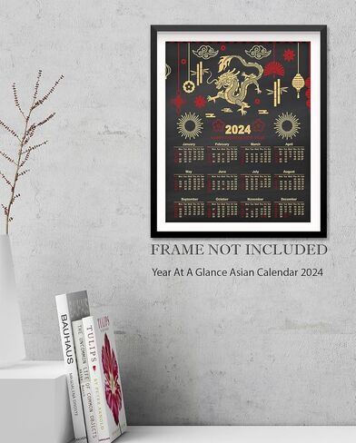 2024 Chinese Calendar, Lunar Year Of The Dragon 11"x14" Red Gold and Black Annual Wall Or Desk At A Glance Planner. Unframed Gift Idea For Friends With Chinese or Asian Ancestry or Office Decor in Kuwait