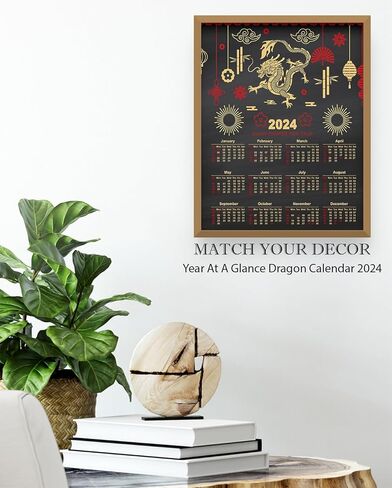 2024 Chinese Calendar, Lunar Year Of The Dragon 11"x14" Red Gold and Black Annual Wall Or Desk At A Glance Planner. Unframed Gift Idea For Friends With Chinese or Asian Ancestry or Office Decor in Kuwait