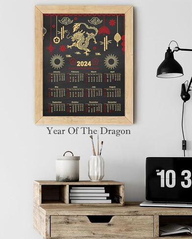 2024 Chinese Calendar, Lunar Year Of The Dragon 11"x14" Red Gold and Black Annual Wall Or Desk At A Glance Planner. Unframed Gift Idea For Friends With Chinese or Asian Ancestry or Office Decor in Kuwait