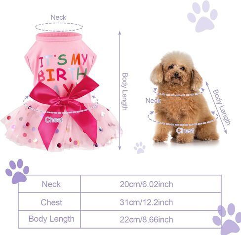Fuyamp Dog Dresses Dog Birthday Dress, It's My Birthday Cotton Pink Dog Dress with Bandana, Small Dog Birthday Outfit Girl, for Pets Puppy Kitten Polka Dot Lace Tutu in Kuwait