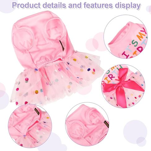 Fuyamp Dog Dresses Dog Birthday Dress, It's My Birthday Cotton Pink Dog Dress with Bandana, Small Dog Birthday Outfit Girl, for Pets Puppy Kitten Polka Dot Lace Tutu in Kuwait