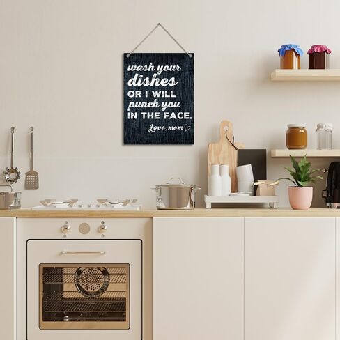 اغسل أطباقك أو سأضربك في وجهك، علامات لوحة خشبية ساخرة مضحكة للمطبخ، معلقة على الحائط لديكور مطبخ المزرعة المنزلية، لافتات مطبخ لطيفة لتزيين الحائط 7.9 × 10.3 بوصة (J643) in Kuwait