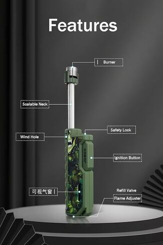 Ambrogio.L Jet Torch Lighter, Scalable Long Neck with Visible Gas Window for Kitchen Fireplace Camping Candle Grill BBQ Fireworks，Gas not included,Black in Saudi Arabia