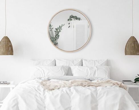Kate and Laurel Valenti Farmhouse Round Wall Mirror, 28 inch Diameter, White, Decorative Circle Mirror in Kuwait
