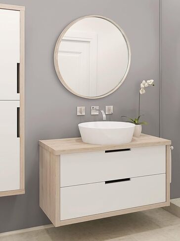 Kate and Laurel Valenti Farmhouse Round Wall Mirror, 28 inch Diameter, White, Decorative Circle Mirror in Kuwait