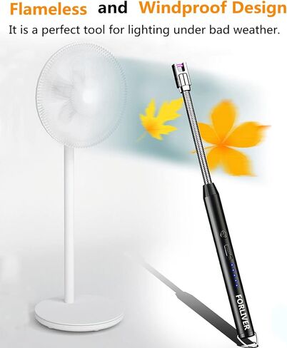 Forliver Candle Lighter, Electric Lighter, Rechargeable Camping Lighter, Arc Windproof Flameless USB Lighter, LED Battery Display, Safety Switch, Longer Flexible Neck Lighter for Kitchen BBQs (Black) in Kuwait