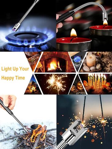 Forliver Candle Lighter, Electric Lighter, Rechargeable Camping Lighter, Arc Windproof Flameless USB Lighter, LED Battery Display, Safety Switch, Longer Flexible Neck Lighter for Kitchen BBQs (Black) in Kuwait