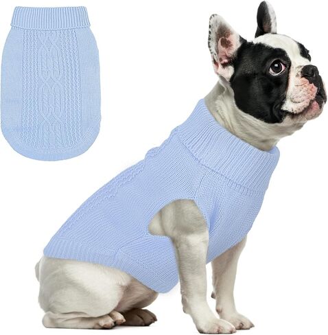 DENTRUN الكلاب الصغيرة سترة، فتاة صبي جرو الطقس البارد الياقة المدورة تريكو كلاسيكي شتاء دافئ ملابس الكلب، البلوز الكلب سترة سترة الكلب زي وتتسابق لDachshund، يوركي، تشيهواهوا، M in Kuwait