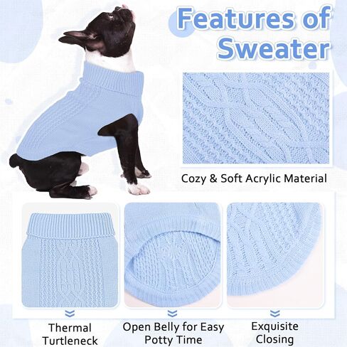 DENTRUN الكلاب الصغيرة سترة، فتاة صبي جرو الطقس البارد الياقة المدورة تريكو كلاسيكي شتاء دافئ ملابس الكلب، البلوز الكلب سترة سترة الكلب زي وتتسابق لDachshund، يوركي، تشيهواهوا، M in Kuwait