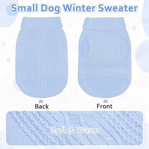 DENTRUN الكلاب الصغيرة سترة، فتاة صبي جرو الطقس البارد الياقة المدورة تريكو كلاسيكي شتاء دافئ ملابس الكلب، البلوز الكلب سترة سترة الكلب زي وتتسابق لDachshund، يوركي، تشيهواهوا، M in Kuwait