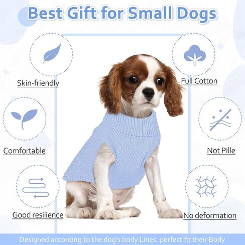 DENTRUN الكلاب الصغيرة سترة، فتاة صبي جرو الطقس البارد الياقة المدورة تريكو كلاسيكي شتاء دافئ ملابس الكلب، البلوز الكلب سترة سترة الكلب زي وتتسابق لDachshund، يوركي، تشيهواهوا، M in Kuwait