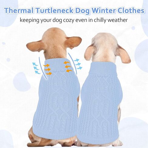 DENTRUN الكلاب الصغيرة سترة، فتاة صبي جرو الطقس البارد الياقة المدورة تريكو كلاسيكي شتاء دافئ ملابس الكلب، البلوز الكلب سترة سترة الكلب زي وتتسابق لDachshund، يوركي، تشيهواهوا، M in Kuwait
