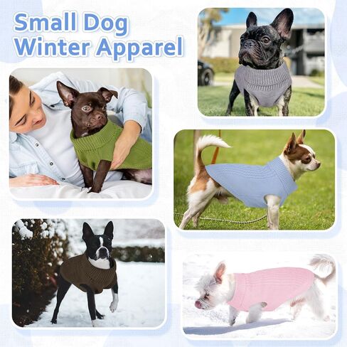 DENTRUN الكلاب الصغيرة سترة، فتاة صبي جرو الطقس البارد الياقة المدورة تريكو كلاسيكي شتاء دافئ ملابس الكلب، البلوز الكلب سترة سترة الكلب زي وتتسابق لDachshund، يوركي، تشيهواهوا، M in Kuwait