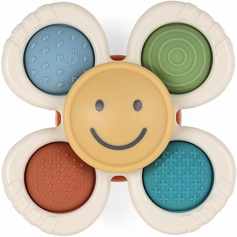 Itzy Ritzy Fidget Toy with Sensory Poppers & Suction Cup; Fidget Toy Sticks to Highchairs, Tables or Tubs While Spinning & Engaging Baby with 4 Textured Poppers, Smile in Saudi Arabia