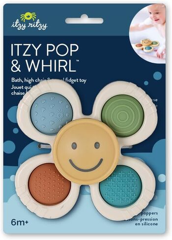 Itzy Ritzy Fidget Toy with Sensory Poppers & Suction Cup; Fidget Toy Sticks to Highchairs, Tables or Tubs While Spinning & Engaging Baby with 4 Textured Poppers, Smile in Saudi Arabia