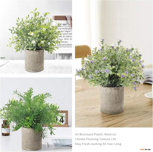 نباتات بلاستيكية صناعية صغيرة بوعاء من 3 قطع، نبات روزماري صناعي صغير لتزيين المنزل في الاماكن المغلقة، نباتات خضراء بطول 9.5 انش لحفلات الزفاف والمنزل والمكتب والحديقة والاماكن الداخلية والخارجية in Kuwait
