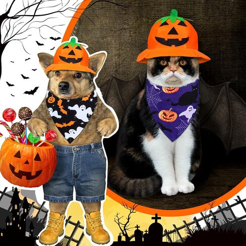 12 Pieces Halloween Dogs Bandanas Adjustable Triangle Bandana with Bat Ghost Pumpkin Patterns for Halloween Puppy Cat Costume PET Apparel Accessories (Pumpkin and Ghost) in Saudi Arabia