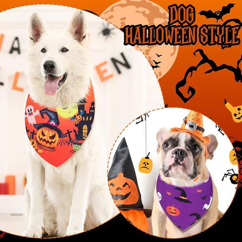 12 Pieces Halloween Dogs Bandanas Adjustable Triangle Bandana with Bat Ghost Pumpkin Patterns for Halloween Puppy Cat Costume PET Apparel Accessories (Pumpkin and Ghost) in Saudi Arabia