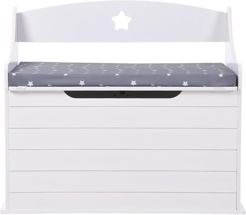 صندوق العاب خشبي مع مقعد جلوس، صندوق العاب اطفال ابيض مع غطاء مفصلي امان، خزانة تخزين كبيرة مع مقعد وسادة، منظم تخزين الالعاب، هدية للبنات والاولاد in Kuwait