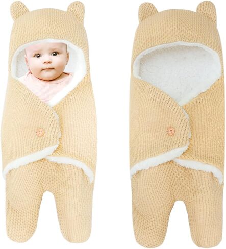 Baby Swaddle Blanket, Soft Plush Newborn Swaddle Wrap Baby Blankets, Cute Bear Unisex Baby Sleeping Bag for 0-6 Months Baby in Kuwait