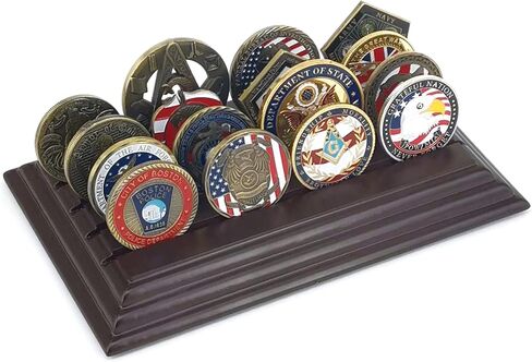 LZWIN 4 Rows Coin Holder, US Army Military Collectible Challenge Coin Display Case Wood Stand, Holds 16-20 Coins in Saudi Arabia