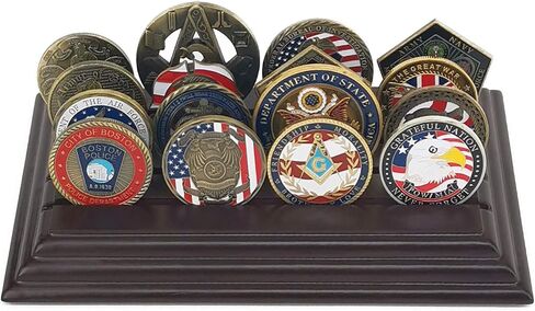 LZWIN 4 Rows Coin Holder, US Army Military Collectible Challenge Coin Display Case Wood Stand, Holds 16-20 Coins in Saudi Arabia