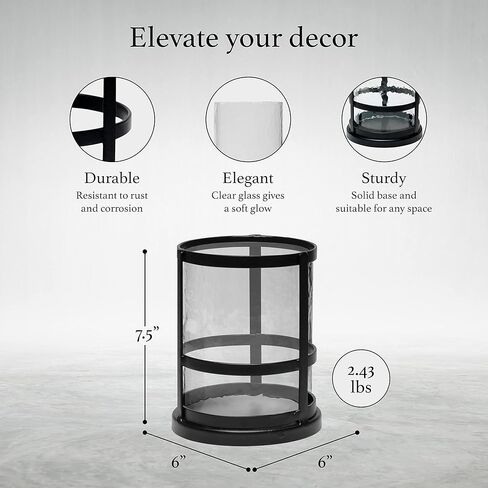 Eunoia Metal Candle Holder, Decorative Candle Holder for Pillar Candles with Removable Glass, Table Centerpiece Vintage Decorations for Home Parties Wedding Decor, Black in Kuwait