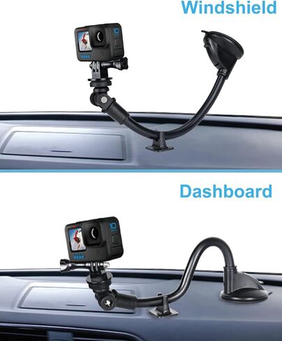 Gooseneck Suction Cup Camera Car Mount, Aozcu Vehicle Windshield Window Camera Holder with Super Sticky Sucker for GoPro Hero 10 9 8 7 6 Black 5 Session, AKASO EK700, Dash Cam and More Action Cameras in Kuwait