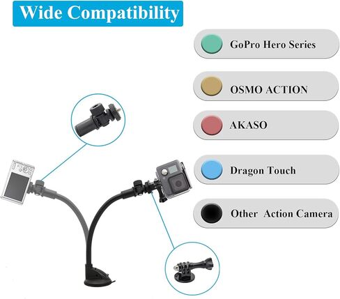 Gooseneck Suction Cup Camera Car Mount, Aozcu Vehicle Windshield Window Camera Holder with Super Sticky Sucker for GoPro Hero 10 9 8 7 6 Black 5 Session, AKASO EK700, Dash Cam and More Action Cameras in Kuwait