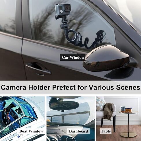 Gooseneck Suction Cup Camera Car Mount, Aozcu Vehicle Windshield Window Camera Holder with Super Sticky Sucker for GoPro Hero 10 9 8 7 6 Black 5 Session, AKASO EK700, Dash Cam and More Action Cameras in Kuwait