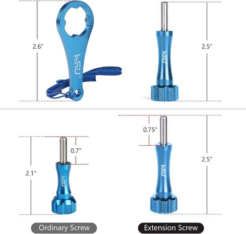 HSU Aluminum Alloy Thumbscrew Set (Extension)+ Wrench (Black) | for Gopro Hero 13, 12, 11, 10, 9, 8, 7, Compatible with GoPro Media Mod, AKASO Campark Osmo Action and Other Action Cameras in Kuwait