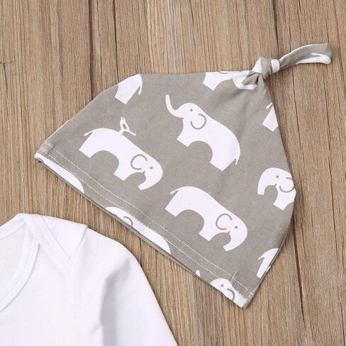 Rarjuiey 3Pcs Newborn Baby Boy Girl Elephant Outfits Long Sleeve Little Peanut Romper Bodysuit+Pants+Hat in Kuwait