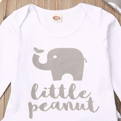 Rarjuiey 3Pcs Newborn Baby Boy Girl Elephant Outfits Long Sleeve Little Peanut Romper Bodysuit+Pants+Hat in Kuwait